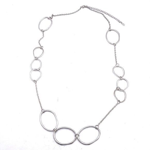 Vintage VCLM Circle Hoop Ring Link Chain Necklace Silver Tone 40 Inch - Picture 1 of 5